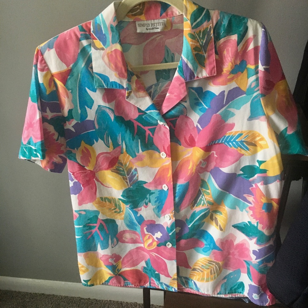 [Vintage] Colorful Floral Print Button Down Shirt